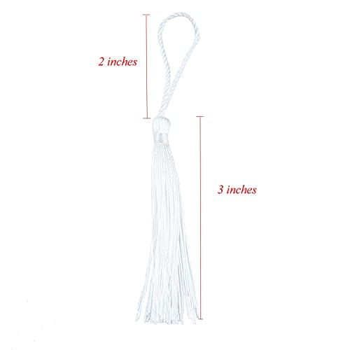 Image of 100pcs 13cm /5 Inch Silky Floss Bookmark Tassels with 2-Inch Cord Loop and Small Chinese Knot for Jewelry Making, Souvenir, Bookmarks, DIY Craft Accessory (White)