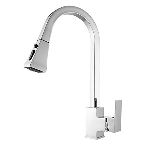 MRXFN florero Grifo de Cocina Comercial con rociador extraíble, Grifo de Fregadero de Cocina extraíble de Arco Alto con manija única, Grifo Mezclador de Agua fría y Caliente de latón, Cromo Pulido