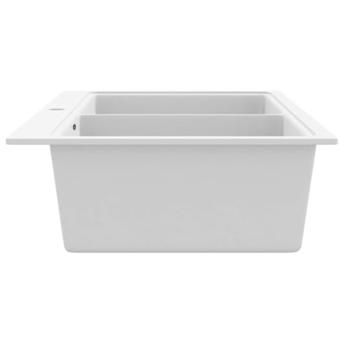 Fregadero encastrable de granito blanco con dos cubetas para evitar manchas 8