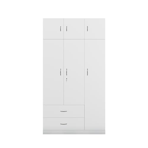 Image of VIKI Wardrobe | Wooden Almirah for Clothes,Door for Bedroom, 3 Door Loft Wardrobe with Drawer & Hanging Space (Frosty White - 40D x 120W x 220H) | 1 Year Warranty | Free Assembly
