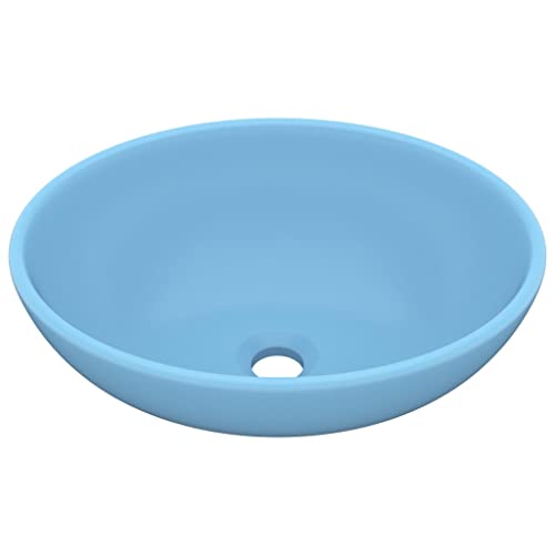 vidaXL Lavabo Ovale de Luxe Vasque à Poser de Toilette Lave-mains de Salle de Bain Cuisine Maison Intérieur Bleu Clair Mat 40x33 cm Céramique