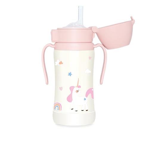 Image of GROSMIMI Insulated 316 Stainless Steel Spill Proof Straw Cup, Water bottle with Flip Top for Toddlers, BPA Free (Unicorn, 10oz)