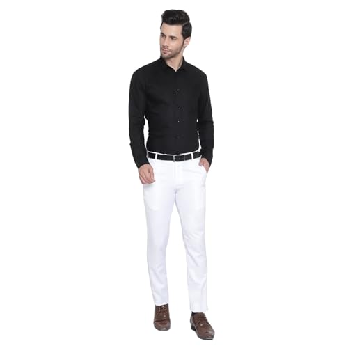 Image of Men's Reguler Fit Polycotton Trouser Pant's Formal Trouser Casual Trouser Pant (in, Numeric, 28, Regular, Whites)