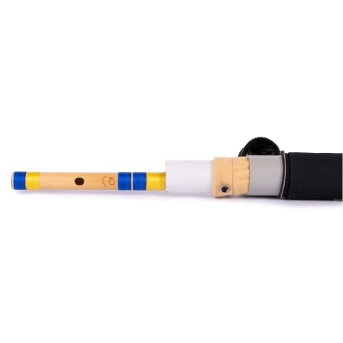 Image of Radhe Flutes Bamboo Bansuri C Sharp Right Handed Middle Octave (18 inch) With Hard Cover (Beige Flute With Blue & Yellow Threads)