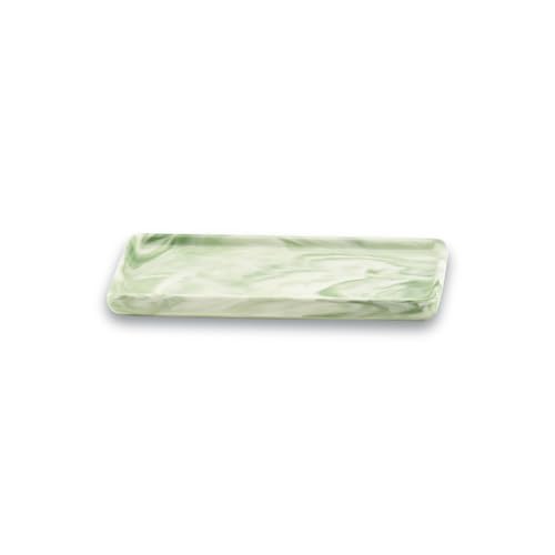 YoHyien Bandeja de tocador de cerámica, organizador de bandeja de baño de mármol, bandeja de perfume para tocador, bandeja decorativa, plato rectangular para joyas, dispensador de jabón, vela,