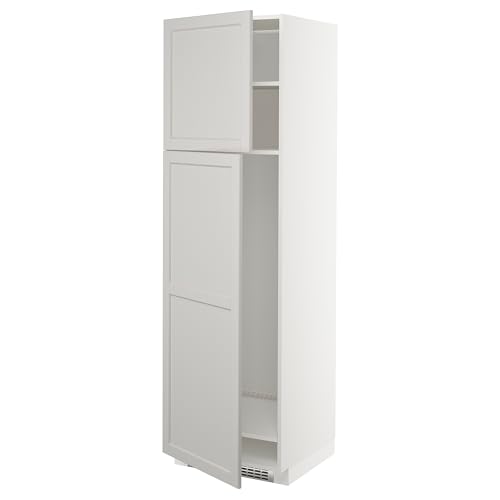 ProTuning HOMEMETOD Armario alto para nevera con 2 puertas, blanco/Lerhyttan gris claro, 60x60x200 cm