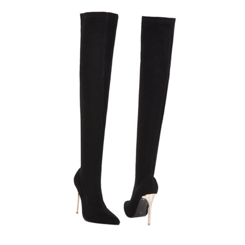 DIKACA Botas Altas de Mujer con Tacón Fino Antideslizante Largas Muslo Diseño de PU Duradero y de Goma para Otoño Invierno Elegantes y Cómodas para Uso Diario