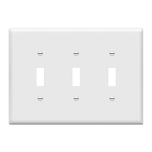 ENERLITES Toggle Light Switch Wall Plate Gloss Finish 3-Gang 4.88 x 6.77 Mid-Size Unbreakable Polycarbonate Thermoplastic UL Listed 8813M-W White