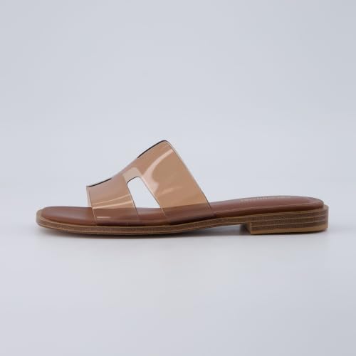 Image of CUSHIONAIRE Voyage Cutout Strap Slides for Women, Slip On Summer Flats, Trendy Footwear, Memory Foam Vegan Leather Comfortable Vacation Style Sandals