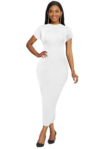 Image of Women's Long Bodycon Dresses Leopard Print Casual Maxi Club Party Tight Dress Short Sleeve