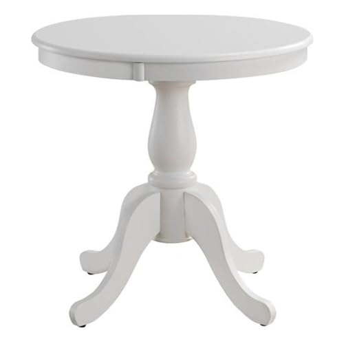Pemberly Row 30" Round Pedestal Dining Table, Wood Top, Antique White Finish, Sturdy Construction, Timeless Traditional Design, Small Kitchen or Breakfast Nook Table for 2