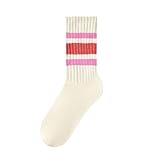 Century Star Retro Striped Novelty Socks For Women Vintage Casual Crew Socks Sporty Calf Socks Cotton Socks Women Pink Stripe