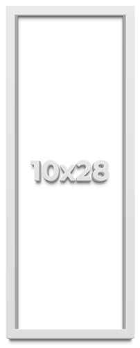 10x28 Shadow Box White Solid Pine Wood Picture Frame with Acid-Free Backing UV Acrylic & Hanging Hardware with 0.75 Inches of Usable Depth and 0.75 Inches Frame Moulding Width
