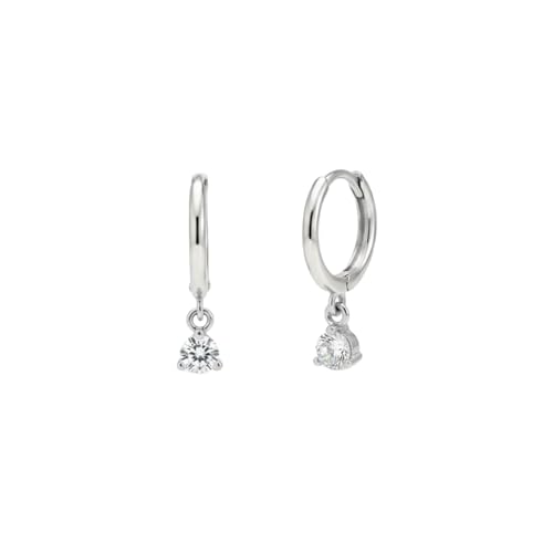 925 Sterling Silver Solitaire Drop Hoop Earrings for Women | High...