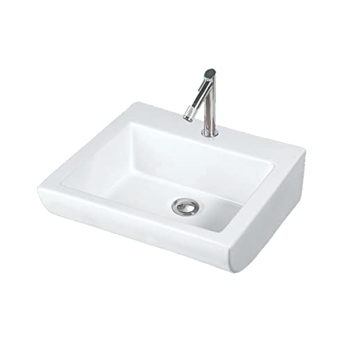 Image of Wash Basin Wall Hung Mounted Glossy Finish White Sink for Bathroom - (16 x 15 x 6 Inch)