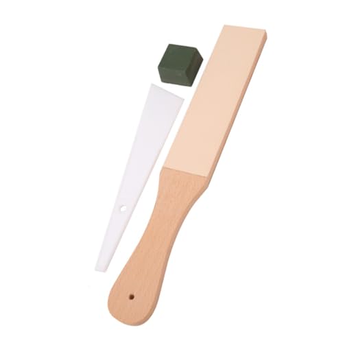 VILLCASE 1set Leather Sharpening Strop Handle Double-sided Polishing Board for and Cutting Tools Includes Polish Compound for Enhanced Sharpness
