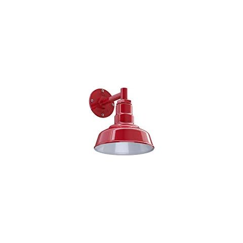 Steel Lighting Co. | Dusk to Dawn | Hawthorne Barn Light | Outdoor Wall Mounted | 8 in Dome | 6 in Straight Arm| Small Farmhouse Light Made in America | Red Exterior/White Interior Cover