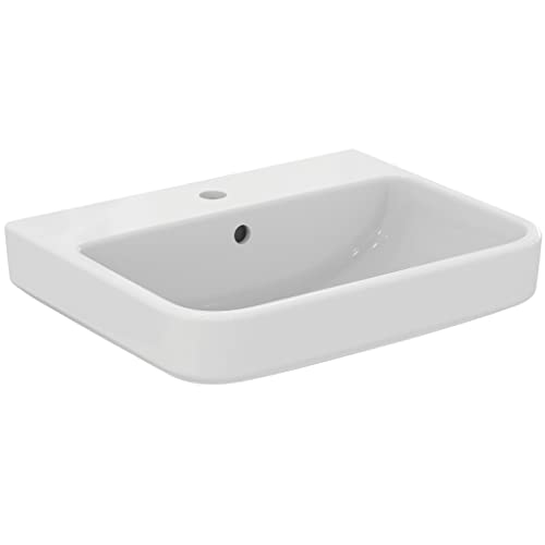Ideal Standard - i.life B Waschbecken 55 cm mit Mittelloch für offene Armatur und Überlaufloch - Spalte, Halbspalt und Siphon separat zu kaufen - weiß