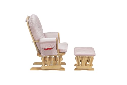 Image of Suite Bebe Mason Nursery Rocking Chair with Ottoman, Wooden Glider for Baby Nursing, Smooth Gliding Rocker, Natural Wood Finish and Pink Fabric