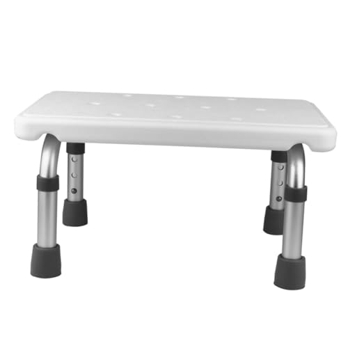 AUTSUPPL Taburete de Baño de Aluminio Ajustable Altura con Asiento Antideslizante Blanco para Personas Mayores Discapacitados y Embarazadas con Patas de PE Antideslizantes Color Aleatorio