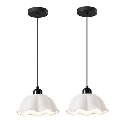 Magiroz Vintage Mini Pendant Lights Kitchen Island Black with White Ceramic Shade,2 Pack,Mid Century Modern for Dining Room Bedroom Outdoor,MPL11-2 BK