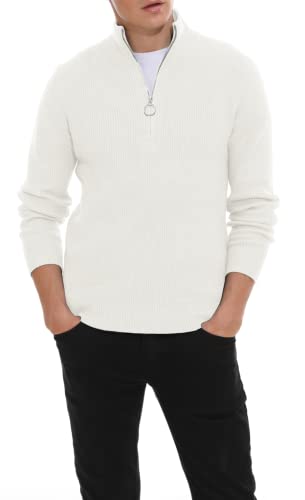Pull homme en tricoté 1/4 zip col montant pull hiver confortable