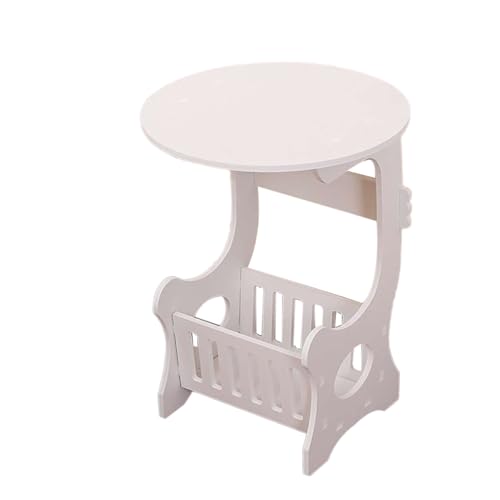 Table basse ronde et panier de rangement Cabilock blanc mini table appoint compacte - 2