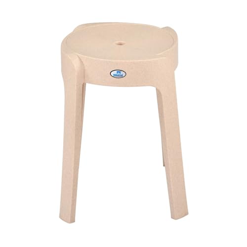 Image of Nilkamal Twist Sturdy and Durable Plastic Seating Stool | for Living Room, Bedroom, Bathroom, Kitchen, Office | Marble Beige