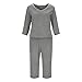 Women's Pajamas Set Fashion Solid Color V-Neck Long Sleeves T-Shirts Tops and Pj's Capri Pants Home Casual Outfits Gray XX-Large
