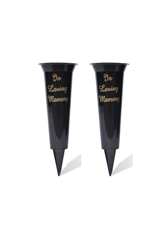 Daisy Dreams Set of 2 In loving Memory Spiked Memorial Grave Flower Vases-Strong Grave Flower Pots, Plastic Spike Grave Ornament for your loved ones (1, Black)