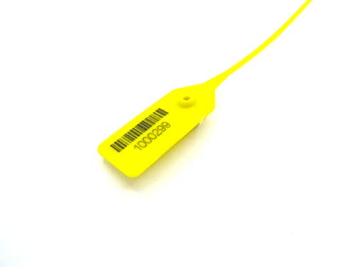 Plastic Security Seal Pull Tight Eco, 100 Pcs 15 3/4" (40 cms.), Yellow, Correlative Numbered, Barcode, Adjustable, with Metal Insert (High Security Seal), BFSEALS