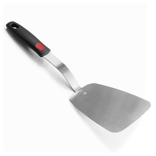 Stainless Steel Flexible Spatula Solid Turner, XiaoZu Thin Metal Spatula for Cast Iron Skillet, Thin Blade and Heat Resistant Silicone Handle, Great for Egg, Cookie, Meat, Crep, Large