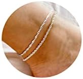 Klenai Layered Ankle Bracelets for Women, Silver Plated Anklets for Women Waterproof Handmade Minimalist Rope Wave Silve Anklet Silver Anklets for Women Foot Chain Beach Summer Jewelry Gifts
