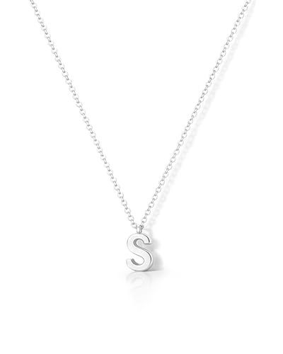 HANLI Silver Initial Necklaces for Women Teen Teenage Girls – S925 Sterling Silver Letter S Initials Name Personalised Necklace Dainty Cute Trendy Girls Birthday Christmas Gifts Jewellery