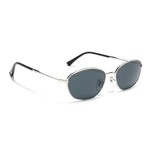 Image of Voyage Oval Polarized Sunglasses for Men & Women (Black Lens | Grey Frame - MG7625)