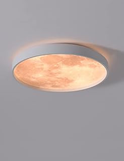KRIPINC LED Ceiling Light, 3D Printing Moon Light Shade, Creative Planet Moon Ceiling Light for Bedroom Living Room Restaurant Bar (White Frame, Warm Light, 33cm, 24W)