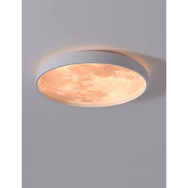 KRIPINC Lampara LED Techo Luna, Plafon Techo LED Circular, Lampara de Luna, Lampara Techo Infantil, Plafones de Techo Modernos para Salon Dormitorio (Blanco, Luz Cálida, 33cm, 24W)