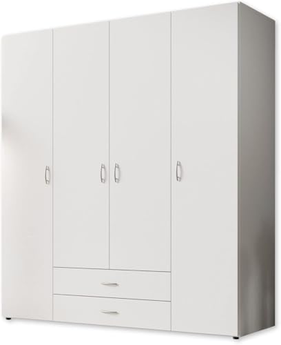 Stella Trading BASE Zeitloser Kleiderschrank in drei verschiedenen Größen - Vielseitiger Drehtürenschrank in Weiß - 160 x 177 x 52 cm (B/H/T)