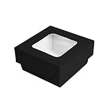 25 Stück - Schachteln + Deckel mit Fenster, 200 ml, 270 + 18 Pe G/M2, 7 x 7 x 4 cm, Schwarz, Karton