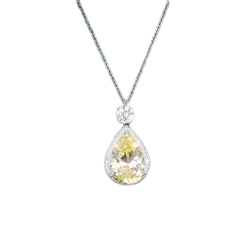 Collier Pendentif Argent 925 Saphir Jaune Poire Moissanite Cadeau Femme