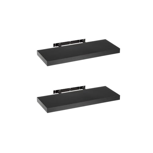 LOLAhome - Set de 2 Baldas Flotantes para Pared de Madera Negras de 60x23 cm, 2 Estanterías de Pared Resistentes y Decorativas sin Agujeros Visibles para Salón, Cocina, Oficina o Dormitorio