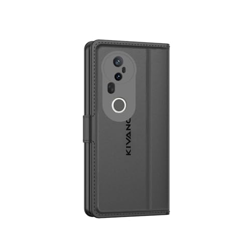 Image of KIVANO LUXE Compatible for Vivo T4 Ultra 5G Luxury Handmade Leather Magnetic Flip Folio Case | Card Holder & Kickstand | Slim Protective Cover | Unisex - Black