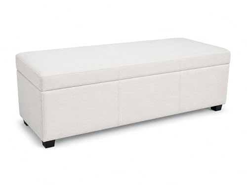 Image of SIMPLIHOME Avalon 48 inch Wide Fabric Storage Ottoman in Alabaster Ivory