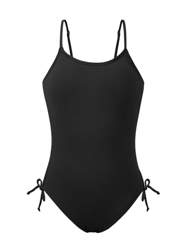 Girls One Piece Swimsuits Ribbed Bathing Suit Spaghetti Strap Swimming Girls' Swimwear Adjustable Swim Suit