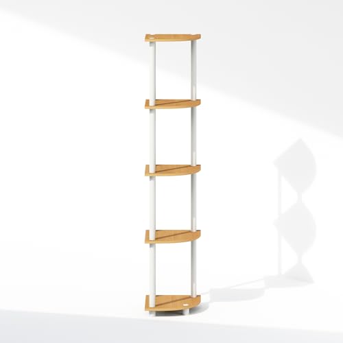 Image of Furinno Turn-N-Tube Storage Shelves, 5-Tier Book Shelf, Corner Shelf, Toolless Open Shelves, for Organization and Storage, Living Room, Home Office, Hallway, Bedroom, Beech