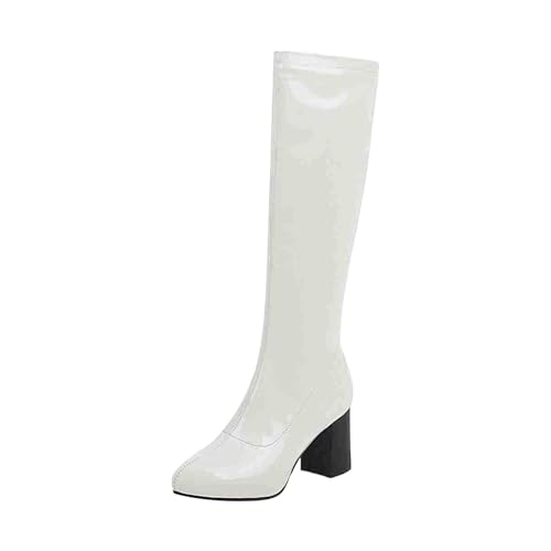 Bottes western en cuir PU blanc avec talon stable pour femme