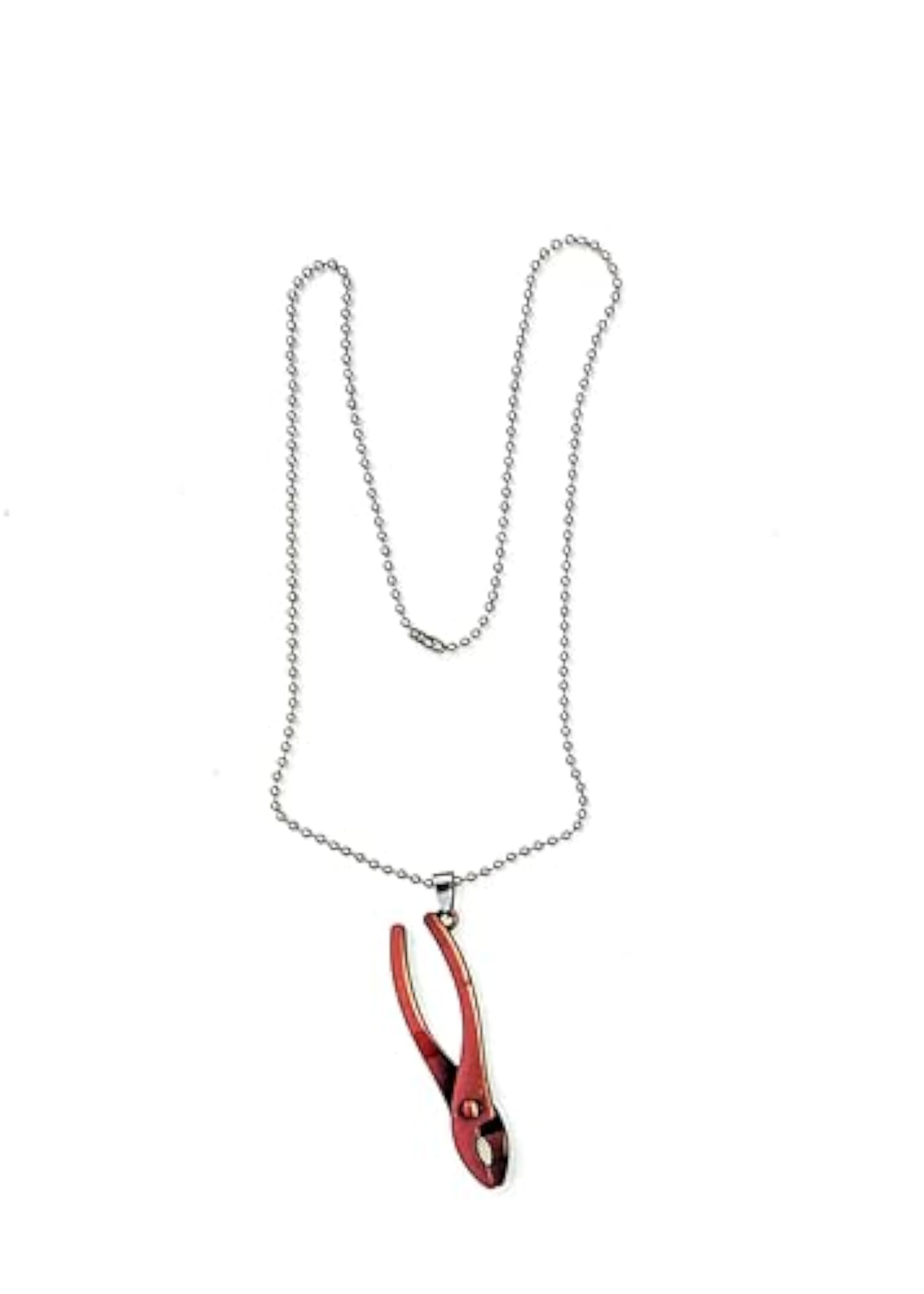 Women's Mini Pliers Tool Pendant Necklace, Red Stainless Steel