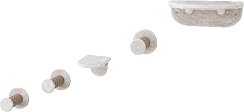 Trixie Wall Mounted Cat Lookout Set – Climbing Shelves with Sisal Steps & Plush Platforms – Wall-Mounted Cat Shelves for Scratching & Lounging – Light Gray-Greige, 12.75 x 18.75 x 6.25 in by TRIXIE - Used condition - US$24.84