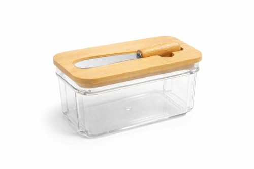 Image of Premium Butter Dish with Lid for Countertop - Covered Holder with Knife for Refrigerator, Airtight Keeper Container Storage with Silicone Sealing for East West Coast Butter, White