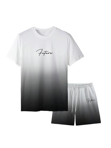 GORGLITTER Conjunto masculino de 2 peças com estampa de letras ombré, manga curta, conjunto de short